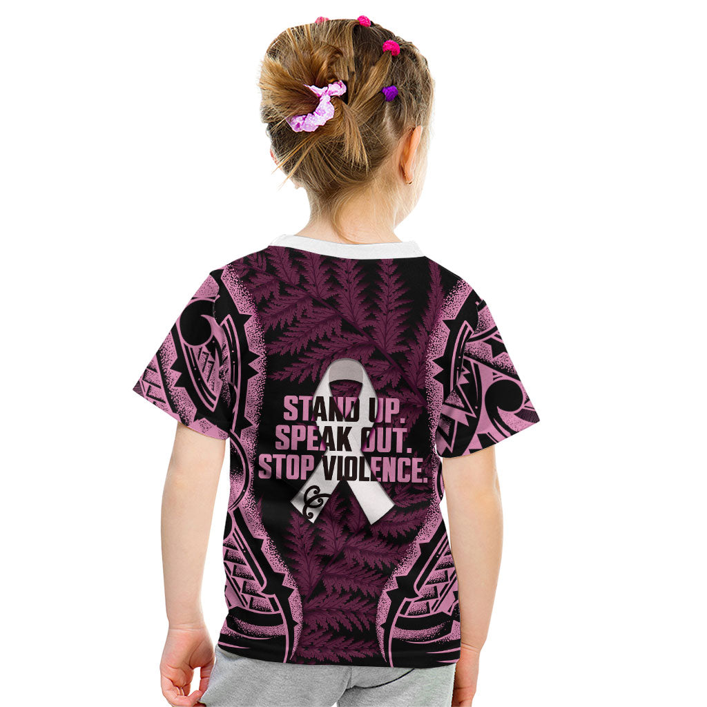 White Ribbon Day New Zealand Kid T Shirt Respect Women Maori Pattern Pink