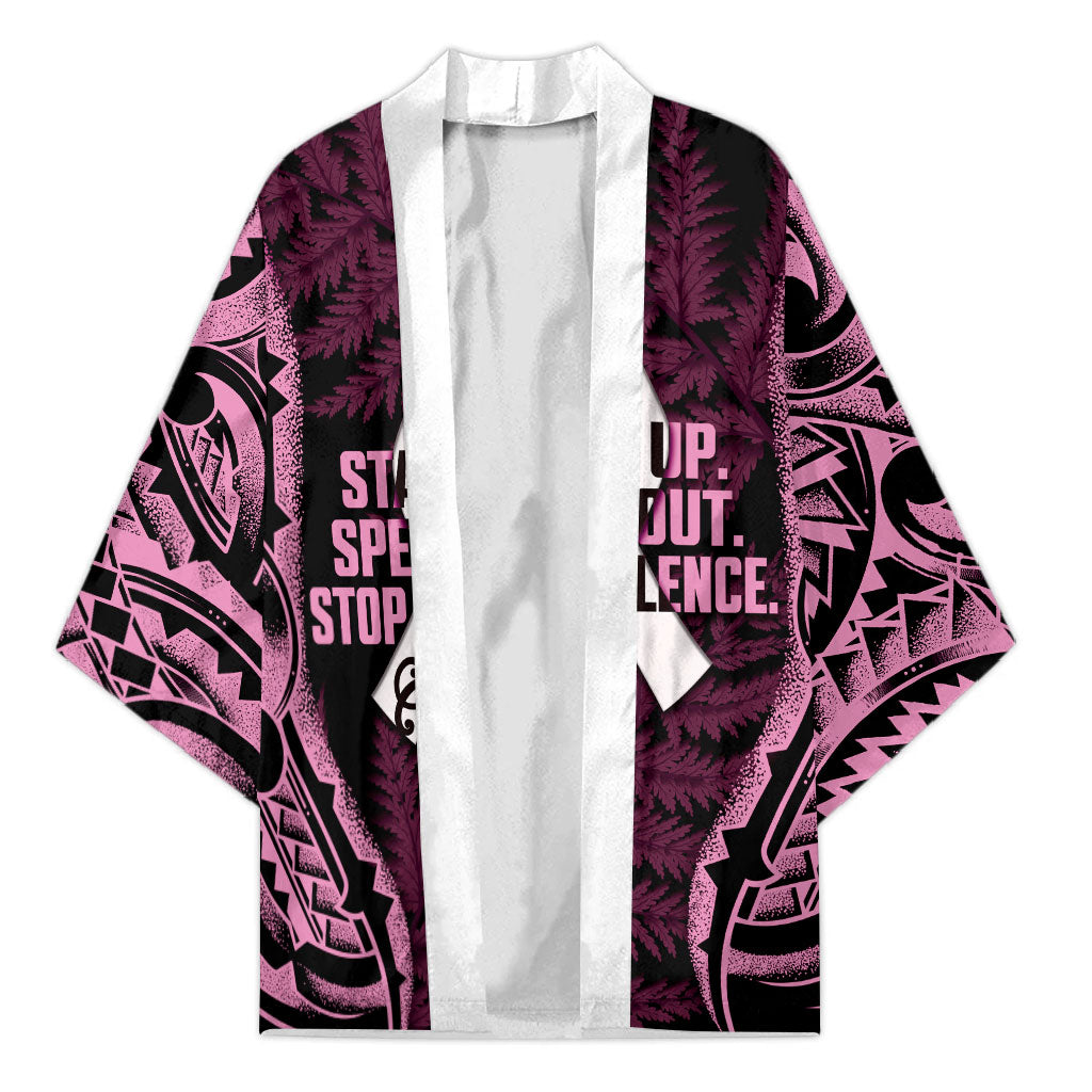 White Ribbon Day New Zealand Kimono Respect Women Maori Pattern Pink