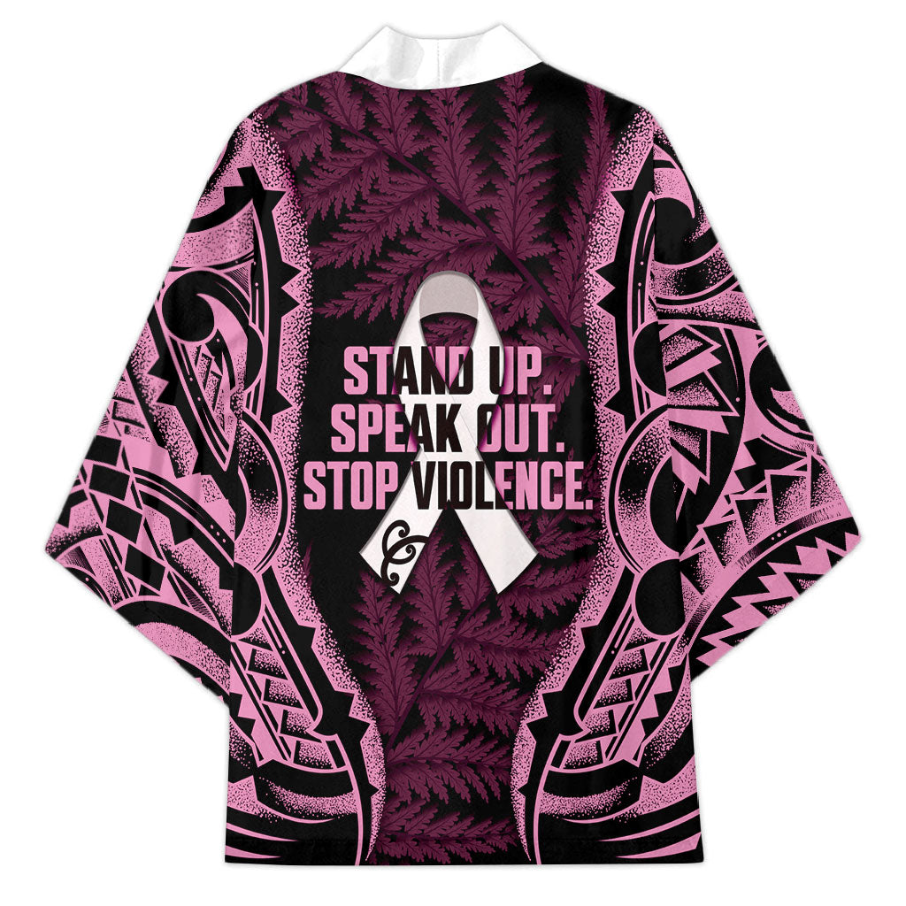 White Ribbon Day New Zealand Kimono Respect Women Maori Pattern Pink