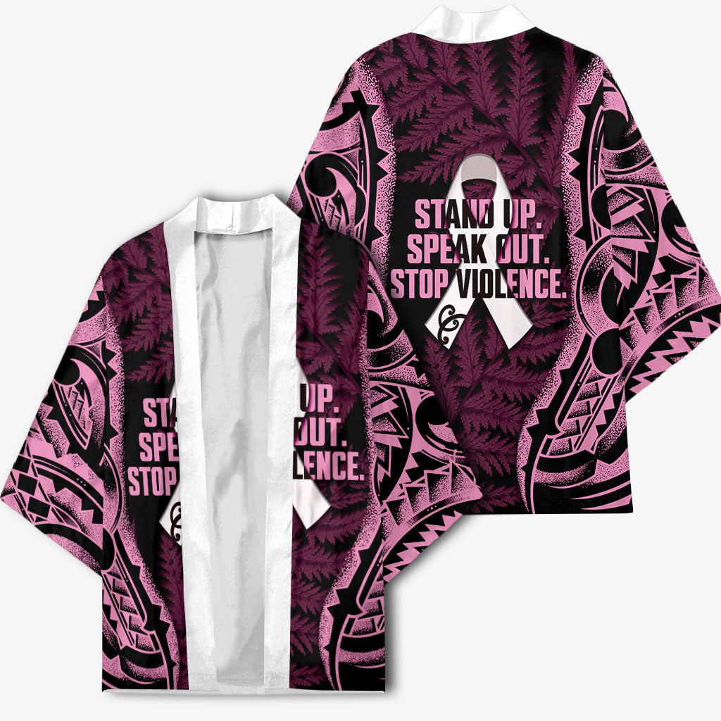 White Ribbon Day New Zealand Kimono Respect Women Maori Pattern Pink