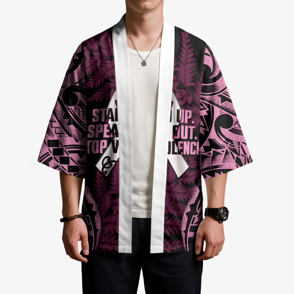 White Ribbon Day New Zealand Kimono Respect Women Maori Pattern Pink