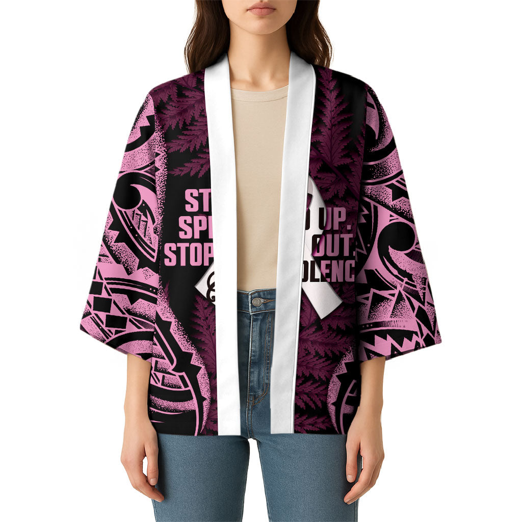 White Ribbon Day New Zealand Kimono Respect Women Maori Pattern Pink