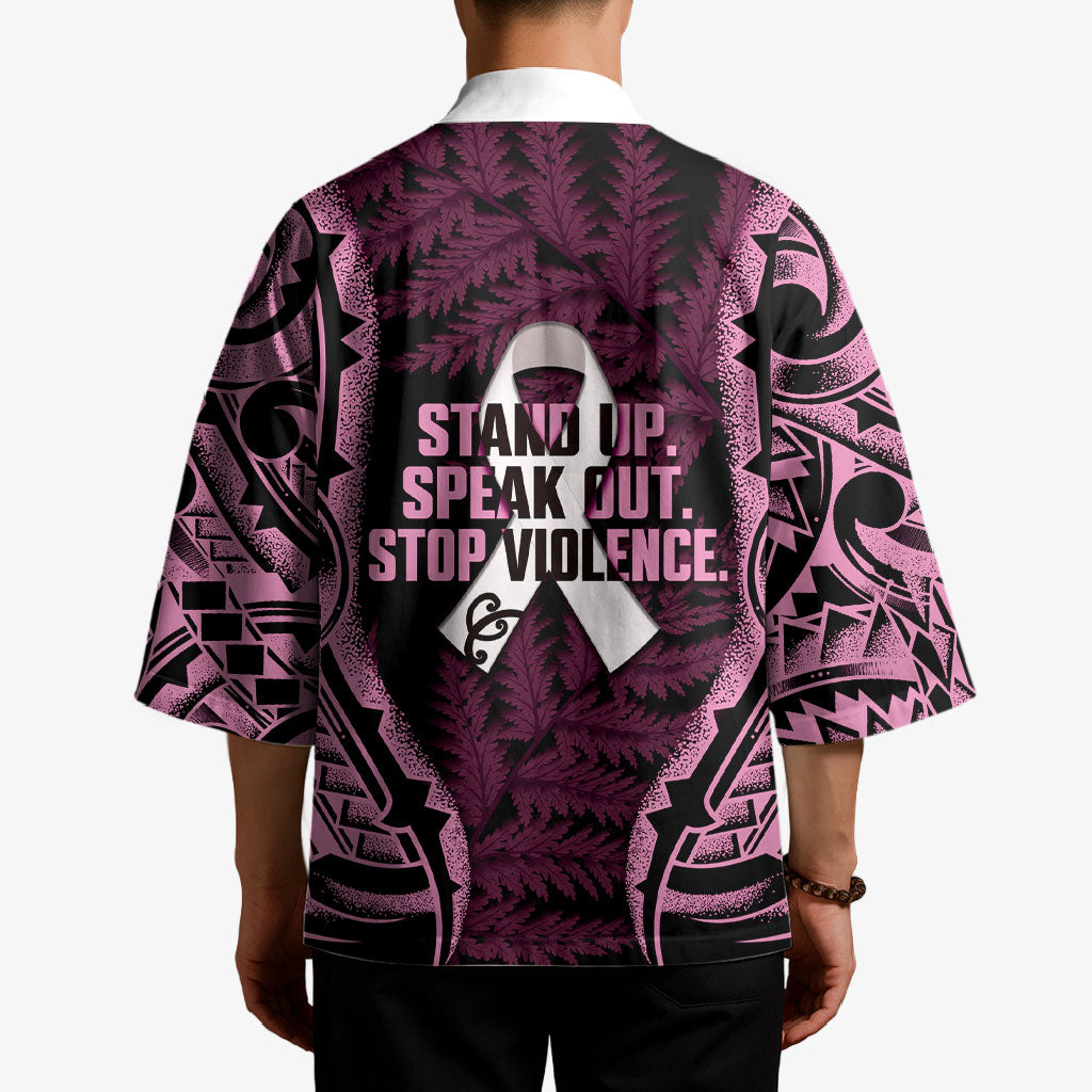 White Ribbon Day New Zealand Kimono Respect Women Maori Pattern Pink