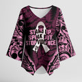 White Ribbon Day New Zealand Kimono Sleeve Blouse Respect Women Maori Pattern Pink