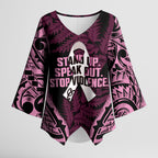 White Ribbon Day New Zealand Kimono Sleeve Blouse Respect Women Maori Pattern Pink