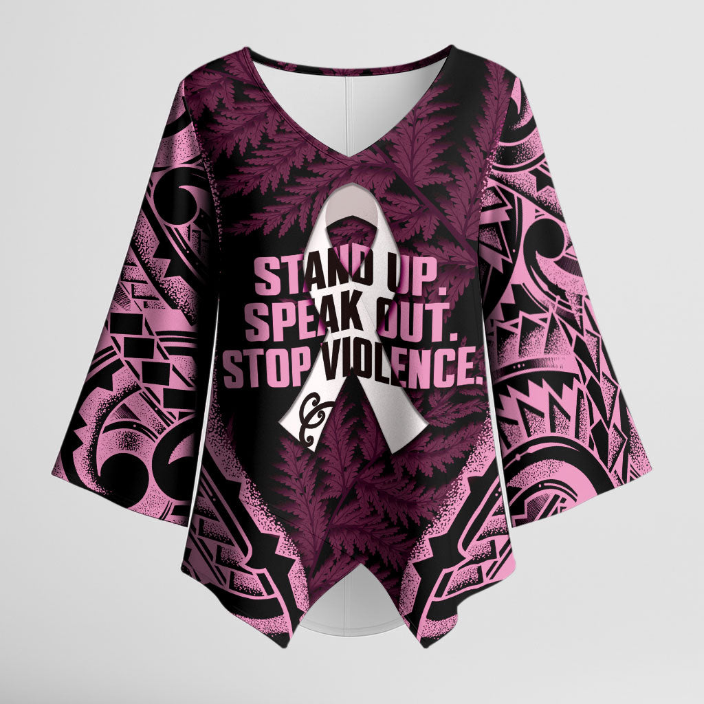 White Ribbon Day New Zealand Kimono Sleeve Blouse Respect Women Maori Pattern Pink