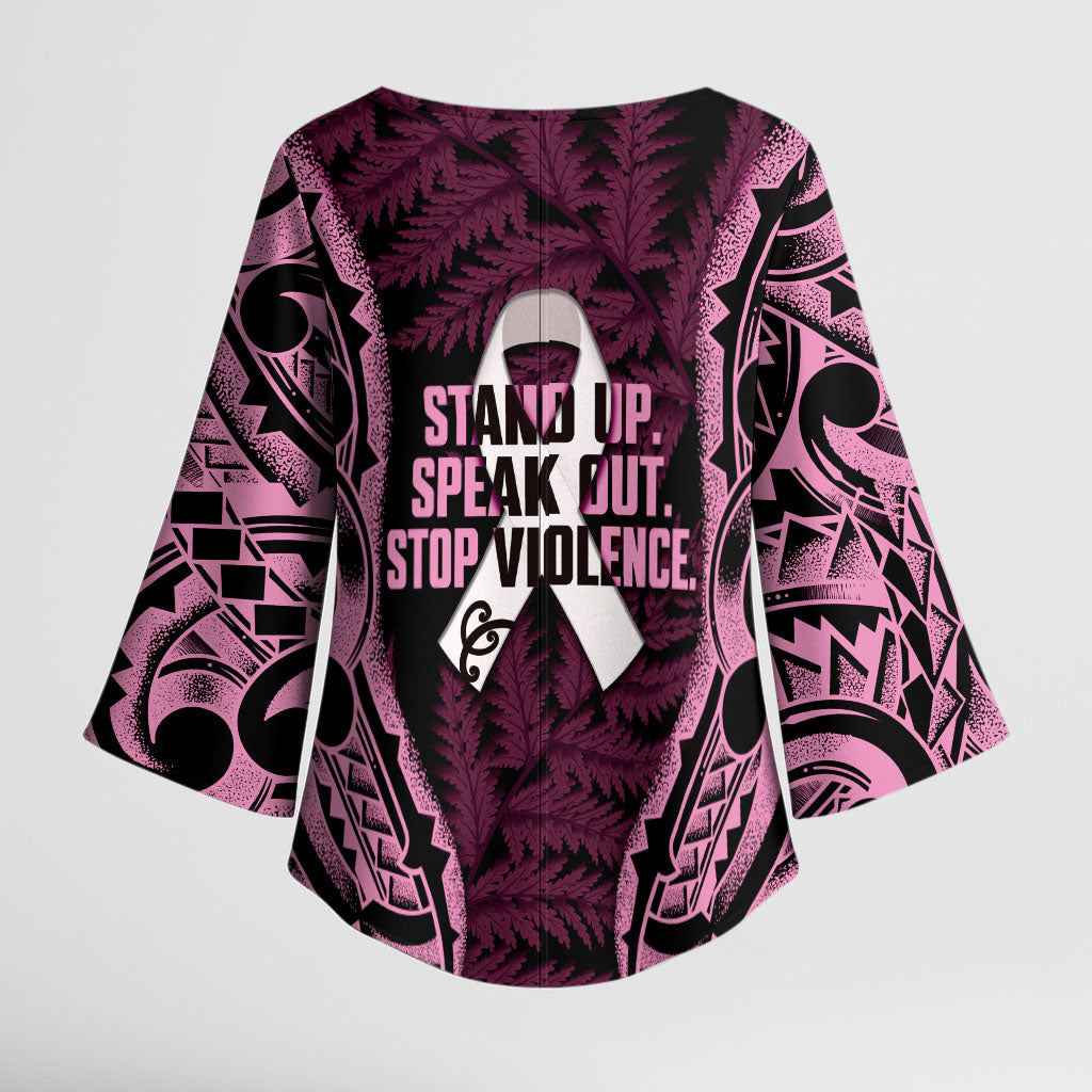 White Ribbon Day New Zealand Kimono Sleeve Blouse Respect Women Maori Pattern Pink