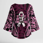 White Ribbon Day New Zealand Kimono Sleeve Blouse Respect Women Maori Pattern Pink
