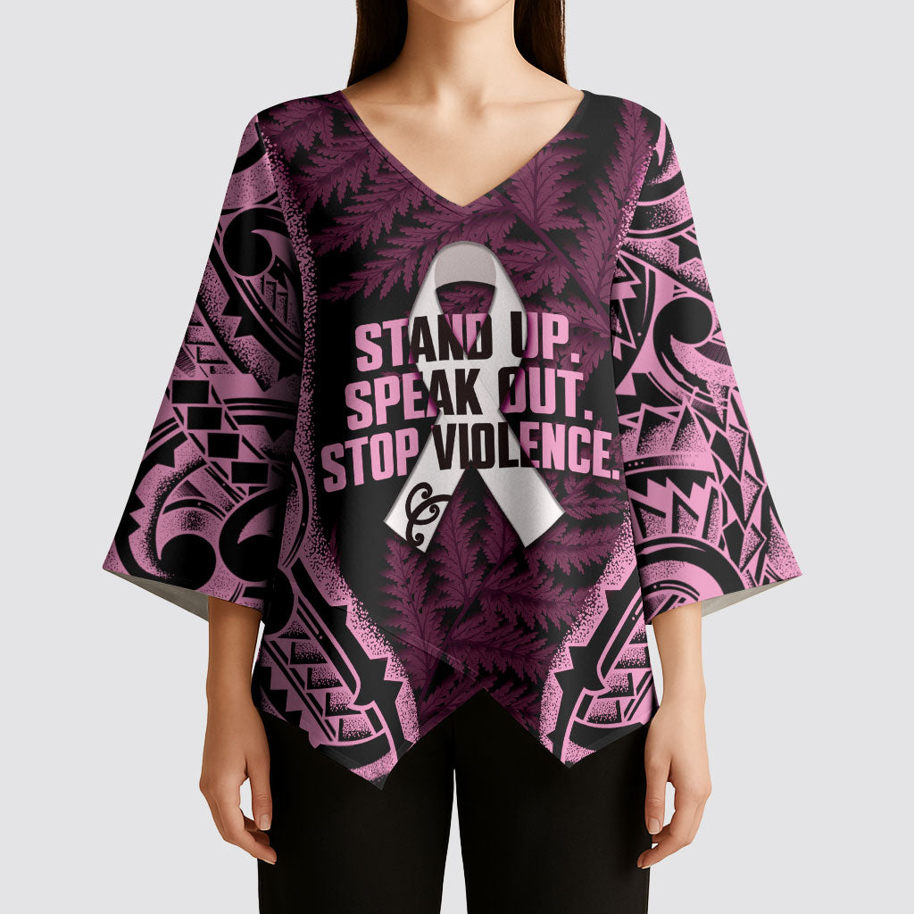 White Ribbon Day New Zealand Kimono Sleeve Blouse Respect Women Maori Pattern Pink