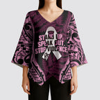 White Ribbon Day New Zealand Kimono Sleeve Blouse Respect Women Maori Pattern Pink