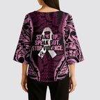 White Ribbon Day New Zealand Kimono Sleeve Blouse Respect Women Maori Pattern Pink