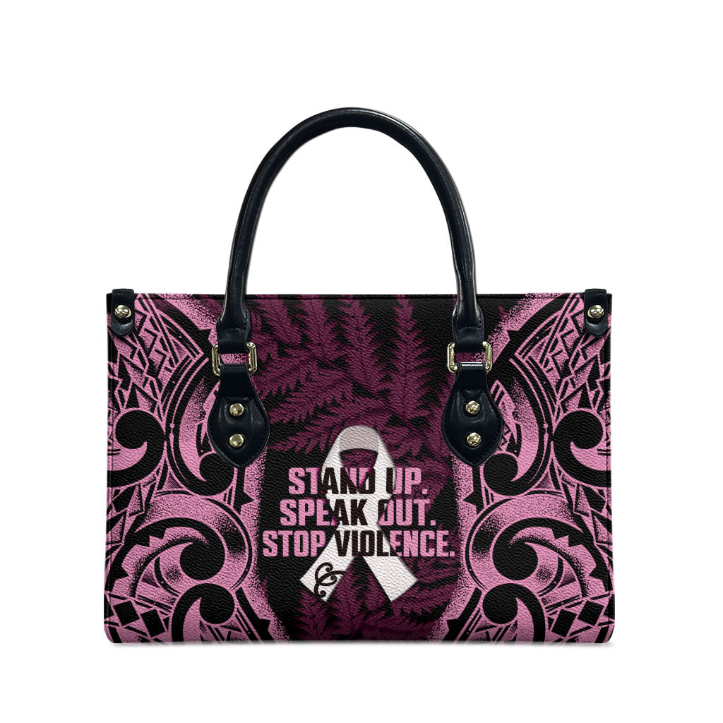White Ribbon Day New Zealand Leather Bag Respect Women Maori Pattern Pink