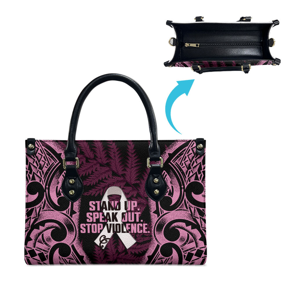 White Ribbon Day New Zealand Leather Bag Respect Women Maori Pattern Pink
