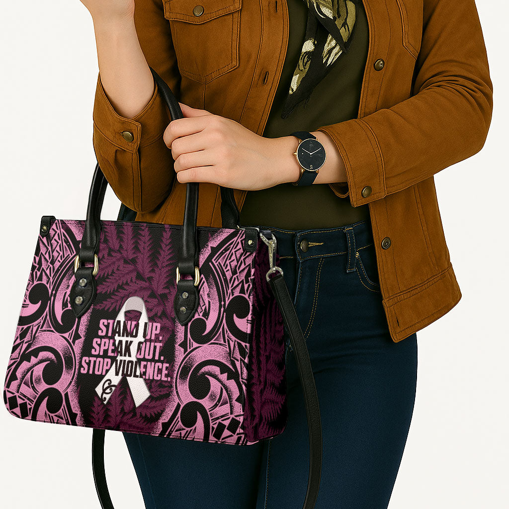 White Ribbon Day New Zealand Leather Bag Respect Women Maori Pattern Pink