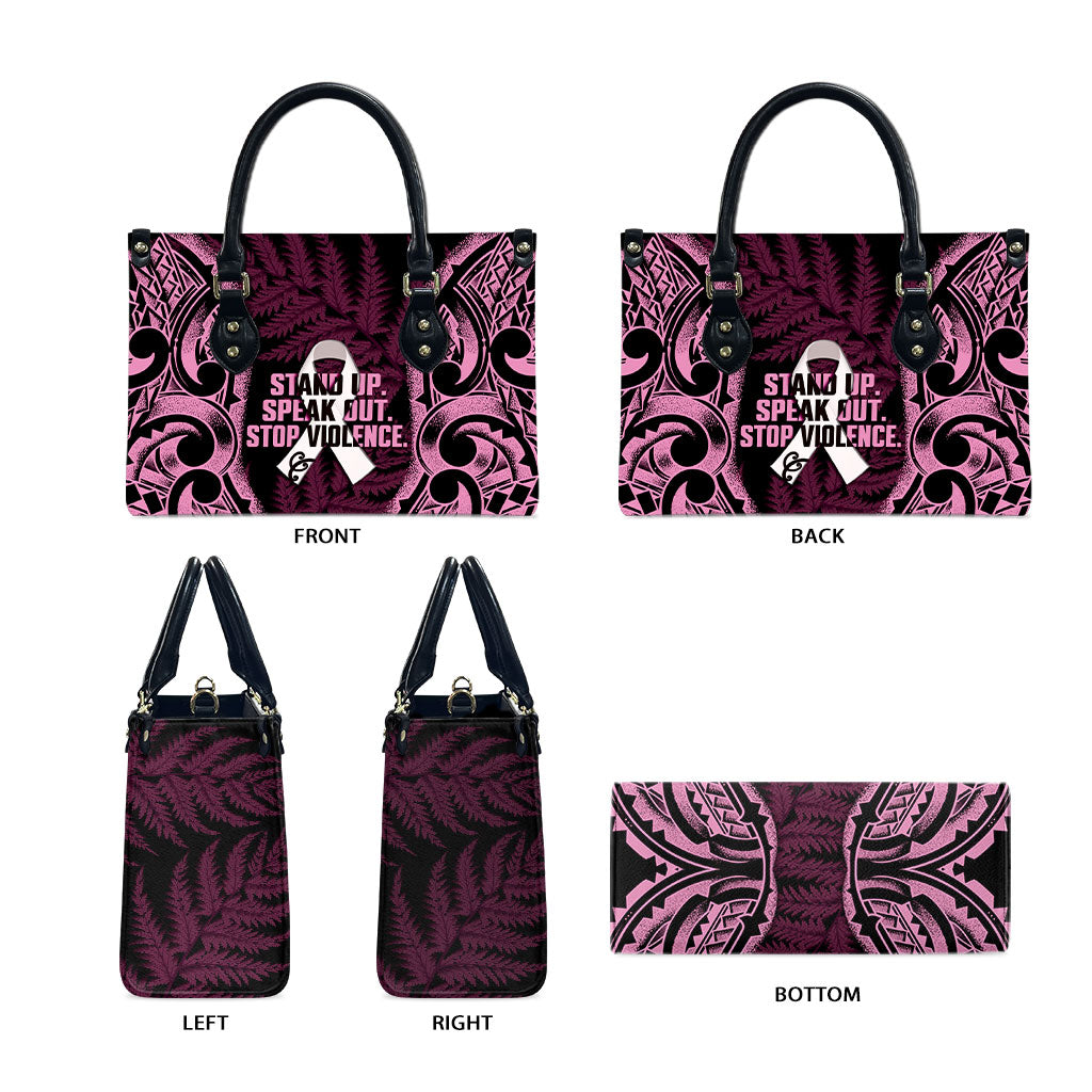 White Ribbon Day New Zealand Leather Bag Respect Women Maori Pattern Pink