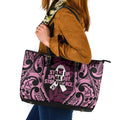 White Ribbon Day New Zealand Leather Tote Bag Respect Women Maori Pattern Pink
