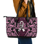 White Ribbon Day New Zealand Leather Tote Bag Respect Women Maori Pattern Pink