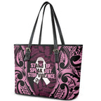 White Ribbon Day New Zealand Leather Tote Bag Respect Women Maori Pattern Pink