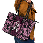 White Ribbon Day New Zealand Leather Tote Bag Respect Women Maori Pattern Pink