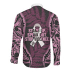White Ribbon Day New Zealand Long Sleeve Button Shirt Respect Women Maori Pattern Pink