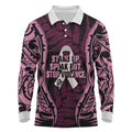 White Ribbon Day New Zealand Long Sleeve Polo Shirt Respect Women Maori Pattern Pink