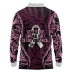 White Ribbon Day New Zealand Long Sleeve Polo Shirt Respect Women Maori Pattern Pink