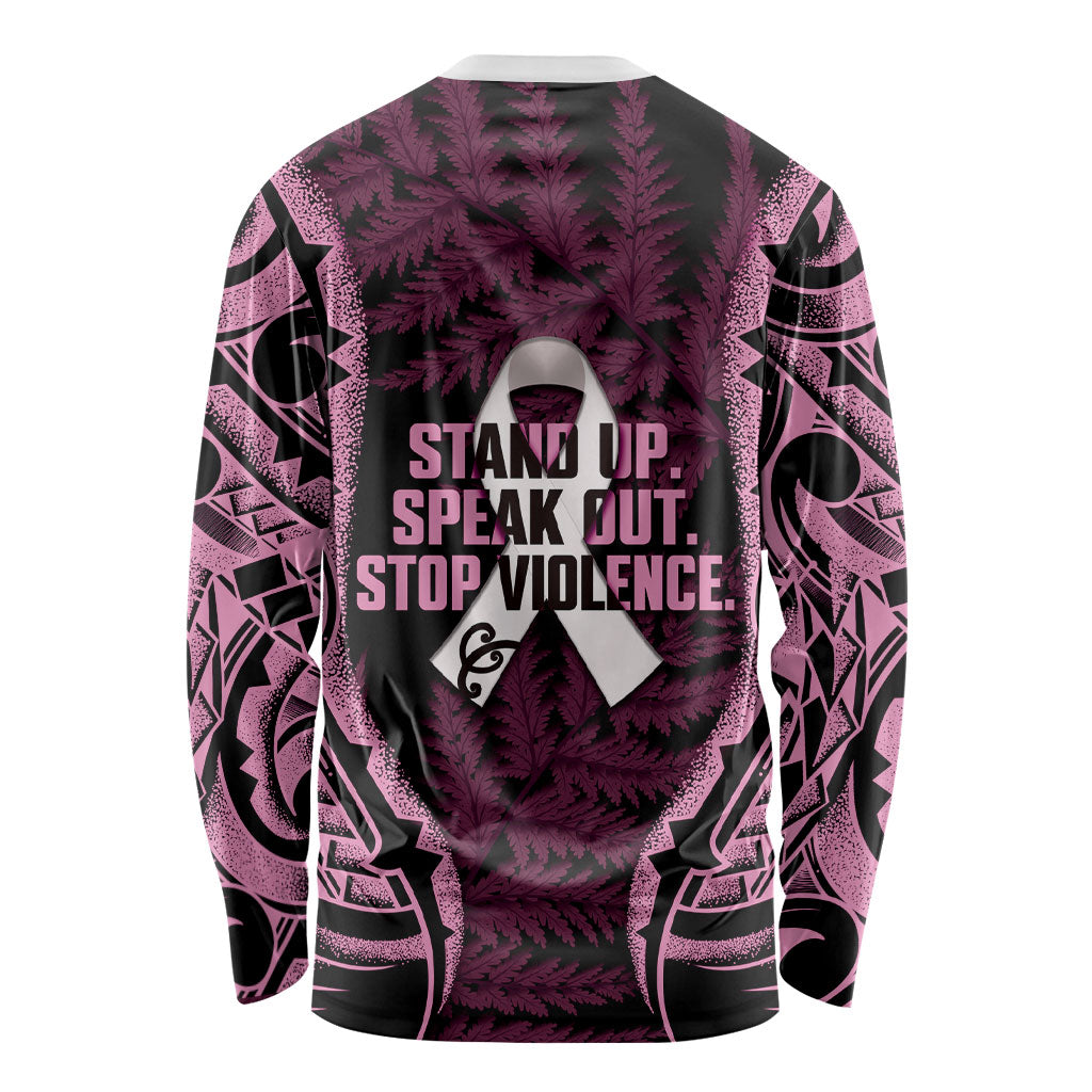 White Ribbon Day New Zealand Long Sleeve Shirt Respect Women Maori Pattern Pink