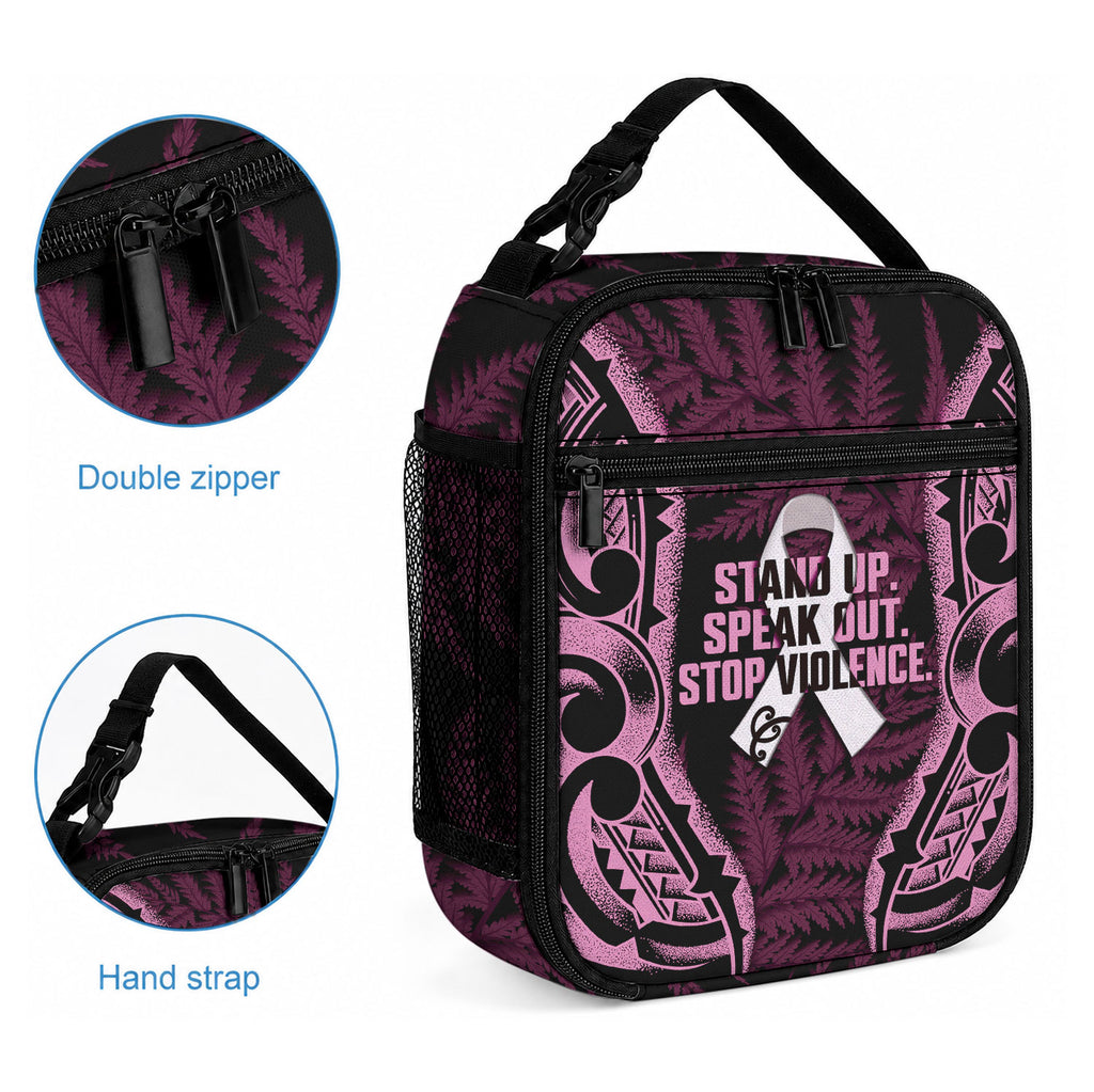 White Ribbon Day New Zealand Lunch Bag Respect Women Maori Pattern Pink