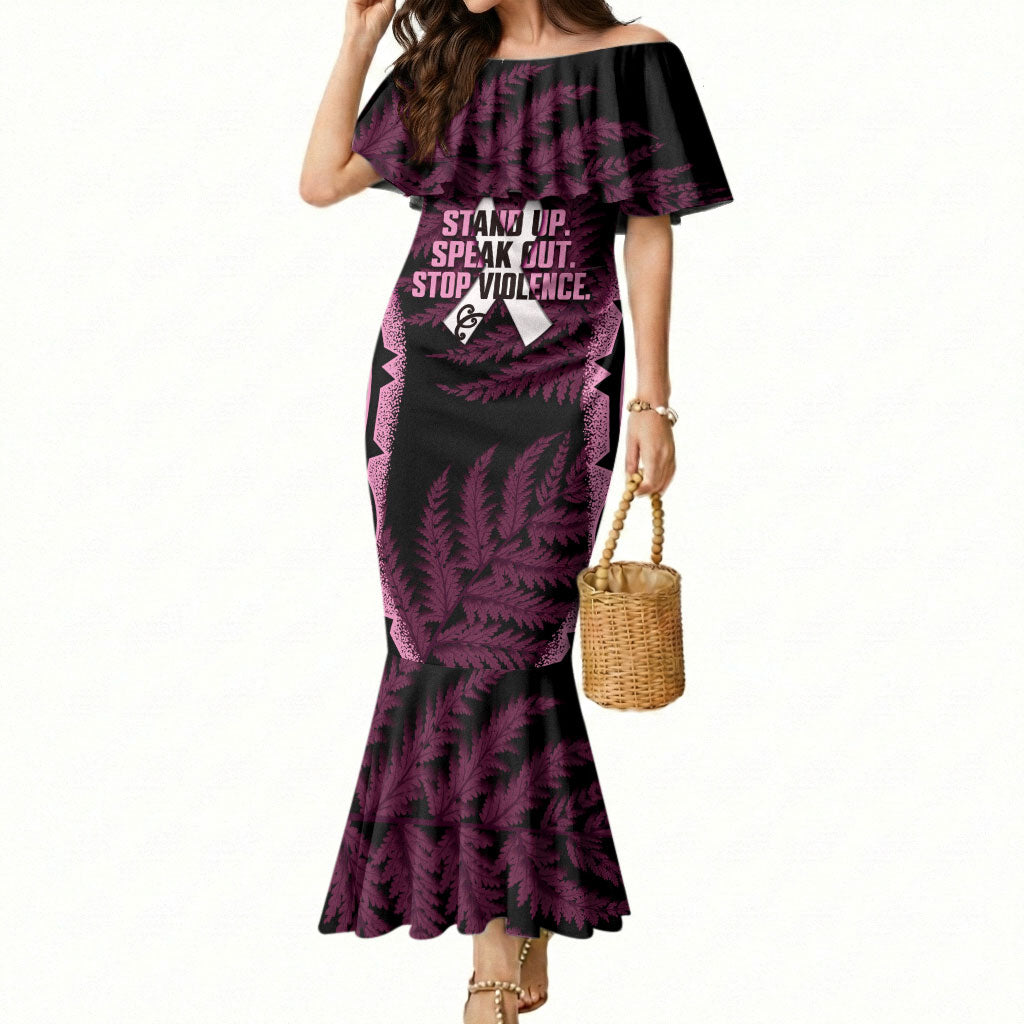 White Ribbon Day New Zealand Mermaid Dress Respect Women Maori Pattern Pink