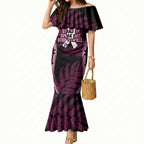White Ribbon Day New Zealand Mermaid Dress Respect Women Maori Pattern Pink