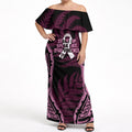 White Ribbon Day New Zealand Off Shoulder Maxi Dress Respect Women Maori Pattern Pink