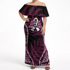 White Ribbon Day New Zealand Off Shoulder Maxi Dress Respect Women Maori Pattern Pink