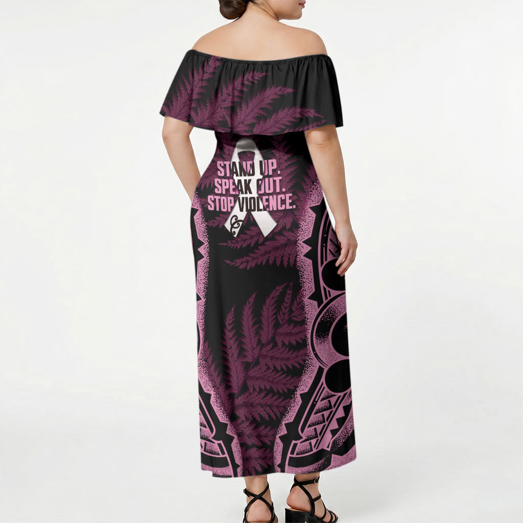 White Ribbon Day New Zealand Off Shoulder Maxi Dress Respect Women Maori Pattern Pink