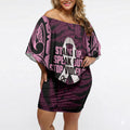 White Ribbon Day New Zealand Off Shoulder Short Dress Respect Women Maori Pattern Pink