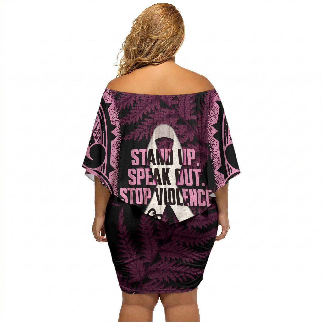 White Ribbon Day New Zealand Off Shoulder Short Dress Respect Women Maori Pattern Pink