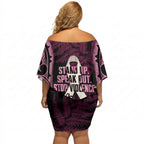White Ribbon Day New Zealand Off Shoulder Short Dress Respect Women Maori Pattern Pink