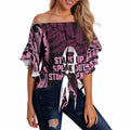 White Ribbon Day New Zealand Off Shoulder Wrap Waist Top Respect Women Maori Pattern Pink