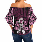White Ribbon Day New Zealand Off Shoulder Wrap Waist Top Respect Women Maori Pattern Pink