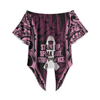 White Ribbon Day New Zealand Off Shoulder Wrap Waist Top Respect Women Maori Pattern Pink