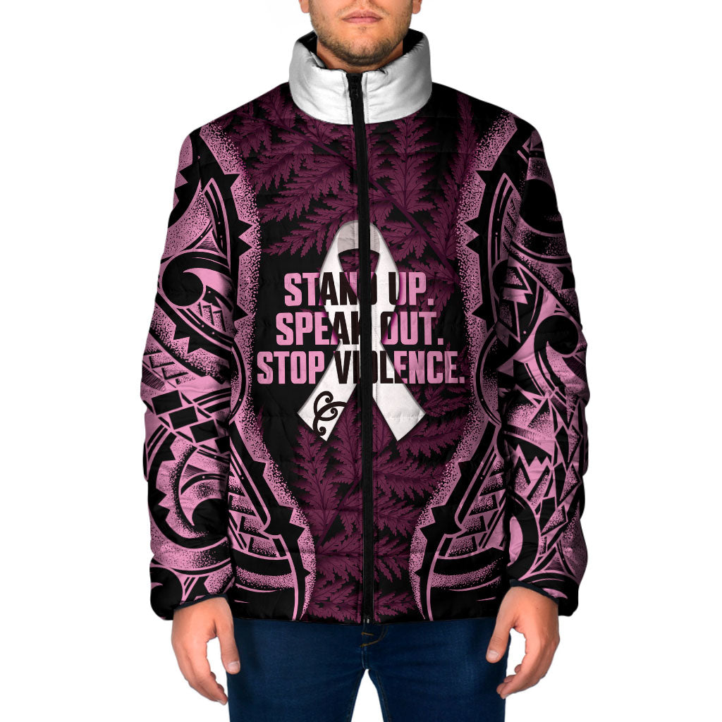 White Ribbon Day New Zealand Padded Jacket Respect Women Maori Pattern Pink