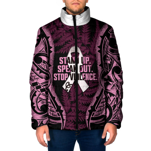 White Ribbon Day New Zealand Padded Jacket Respect Women Maori Pattern Pink