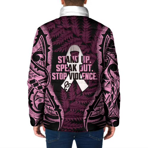 White Ribbon Day New Zealand Padded Jacket Respect Women Maori Pattern Pink