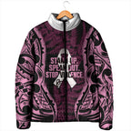 White Ribbon Day New Zealand Padded Jacket Respect Women Maori Pattern Pink