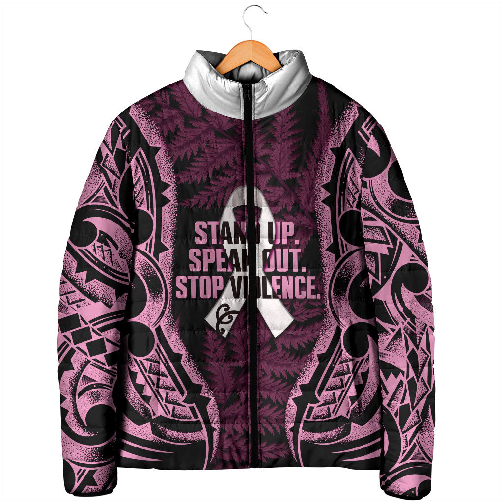 White Ribbon Day New Zealand Padded Jacket Respect Women Maori Pattern Pink