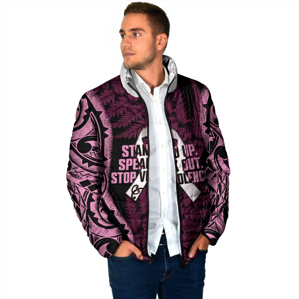 White Ribbon Day New Zealand Padded Jacket Respect Women Maori Pattern Pink