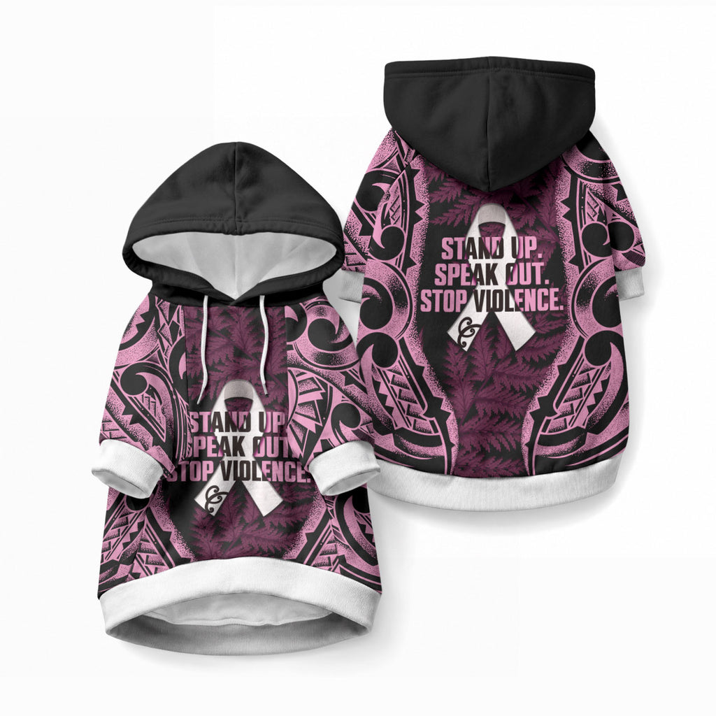 White Ribbon Day New Zealand Pet Hoodie Respect Women Maori Pattern Pink
