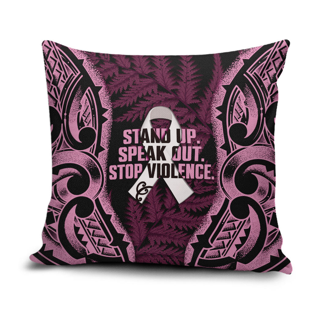 White Ribbon Day New Zealand Pillow Cover Respect Women Maori Pattern Pink
