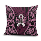 White Ribbon Day New Zealand Pillow Cover Respect Women Maori Pattern Pink
