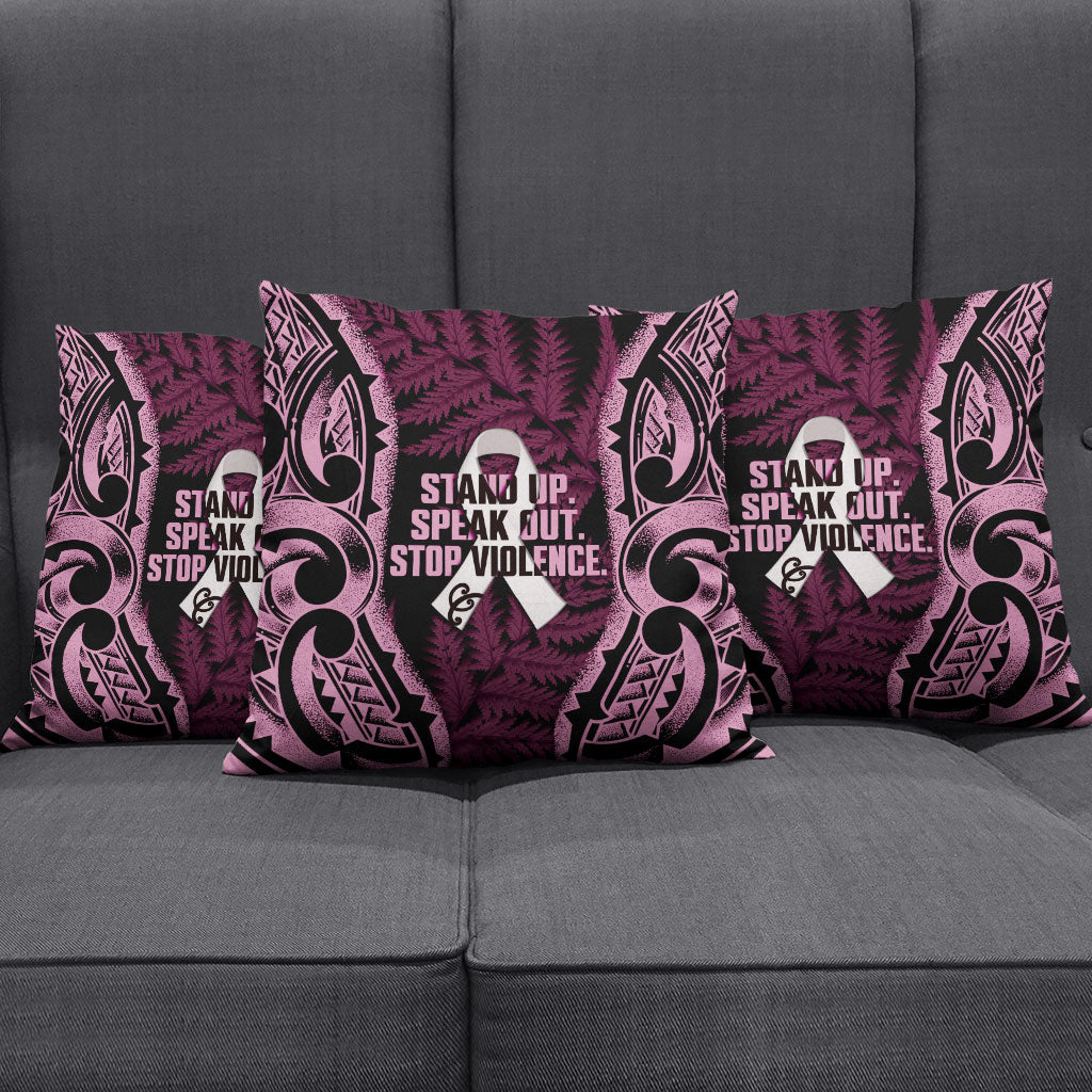 White Ribbon Day New Zealand Pillow Cover Respect Women Maori Pattern Pink