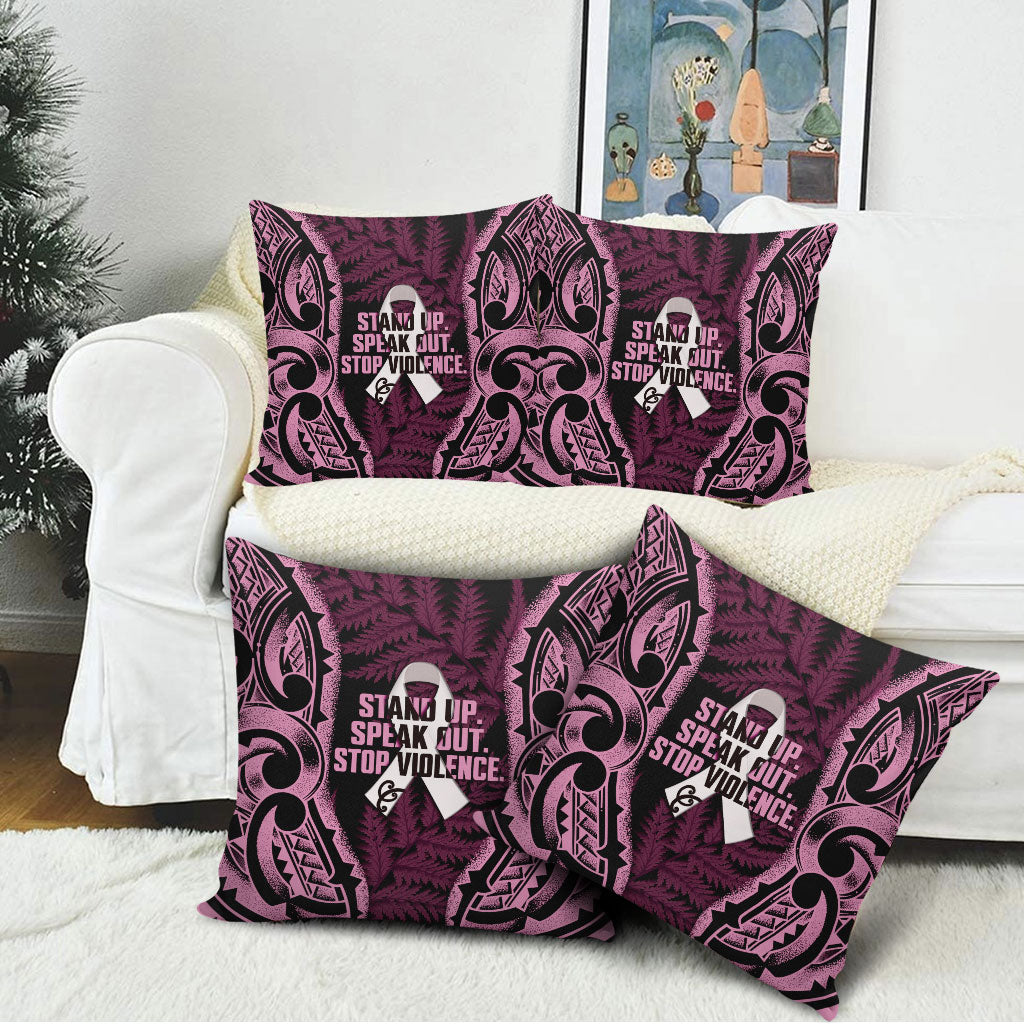 White Ribbon Day New Zealand Pillow Cover Respect Women Maori Pattern Pink
